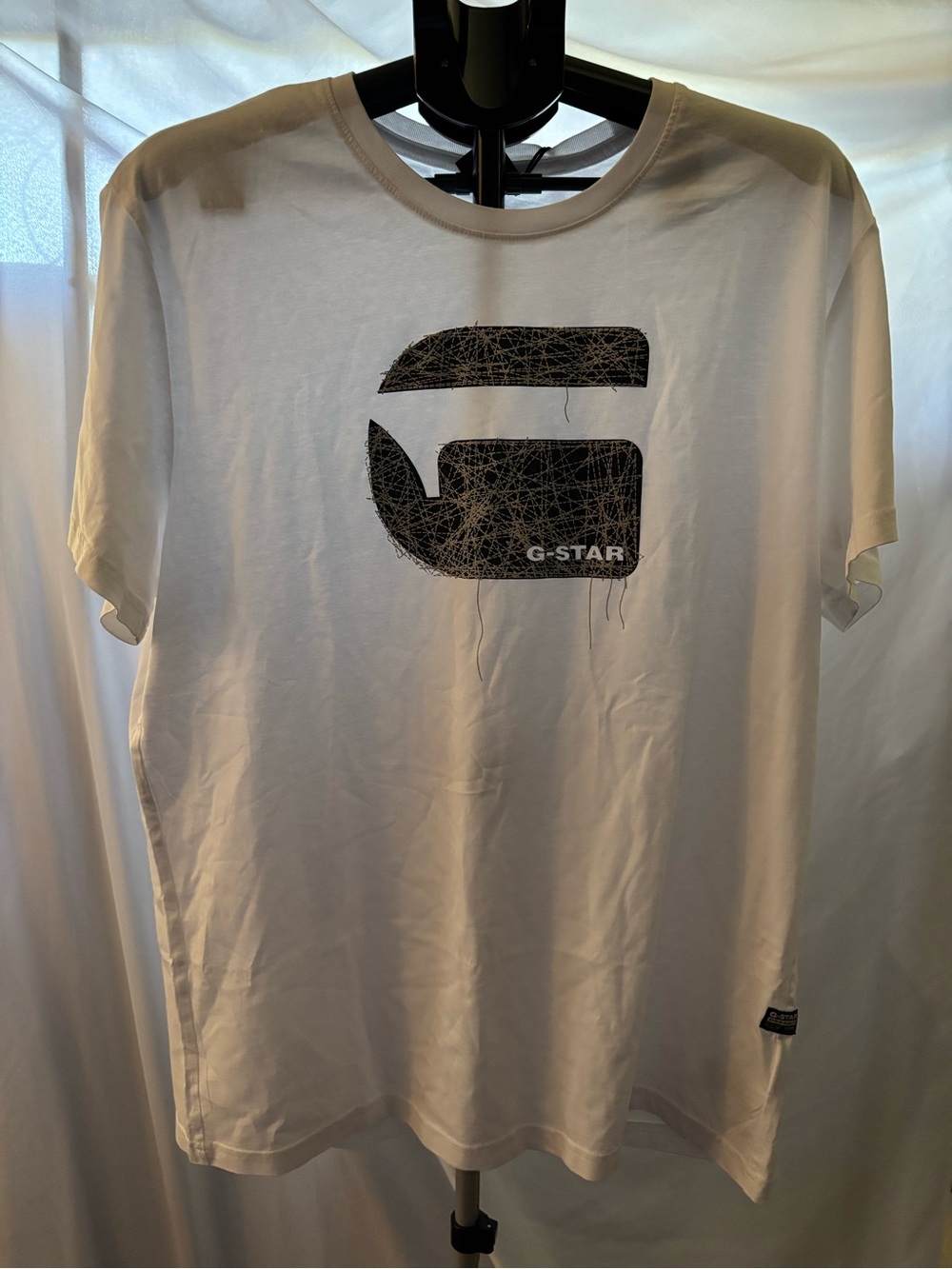 G-Star White Short Sleeve Tee with Distressed Black Logo